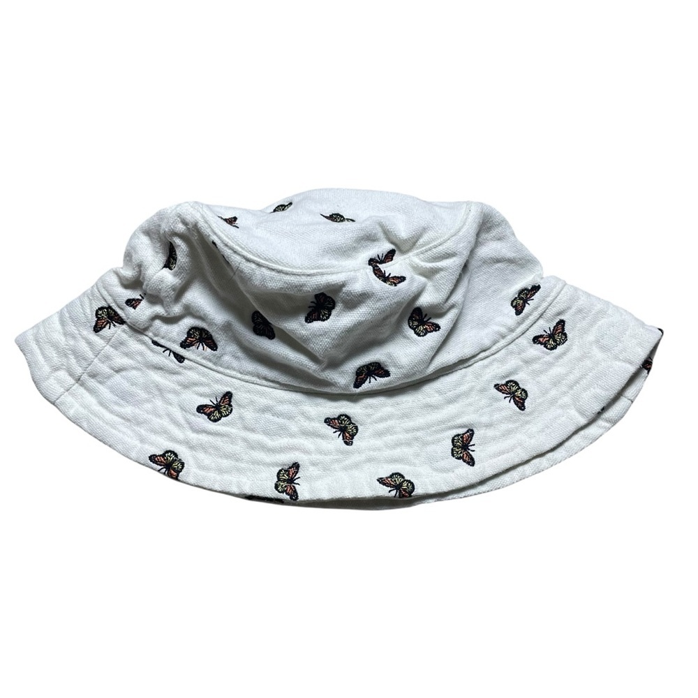 Urban Outfitters Monarch Butterfly Embroidered Cotton Canvas Bucket Hat Cream OS